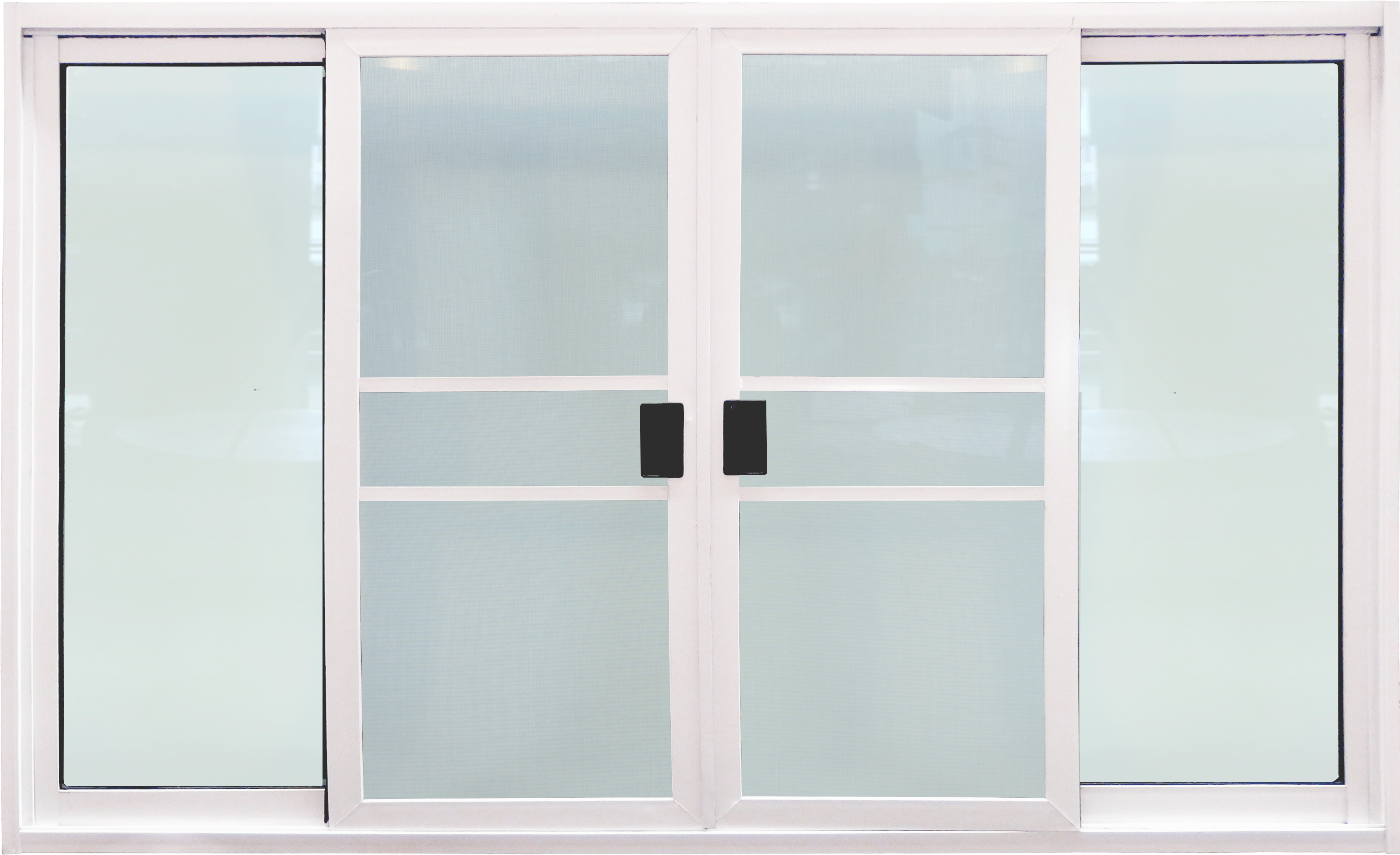 หน้าต่างบานเลื่อน 3ช่อง อลูมิเนียมสีอบขาว+กระจกใสเขียว+มุ้ง 180ซม.*110ซม.